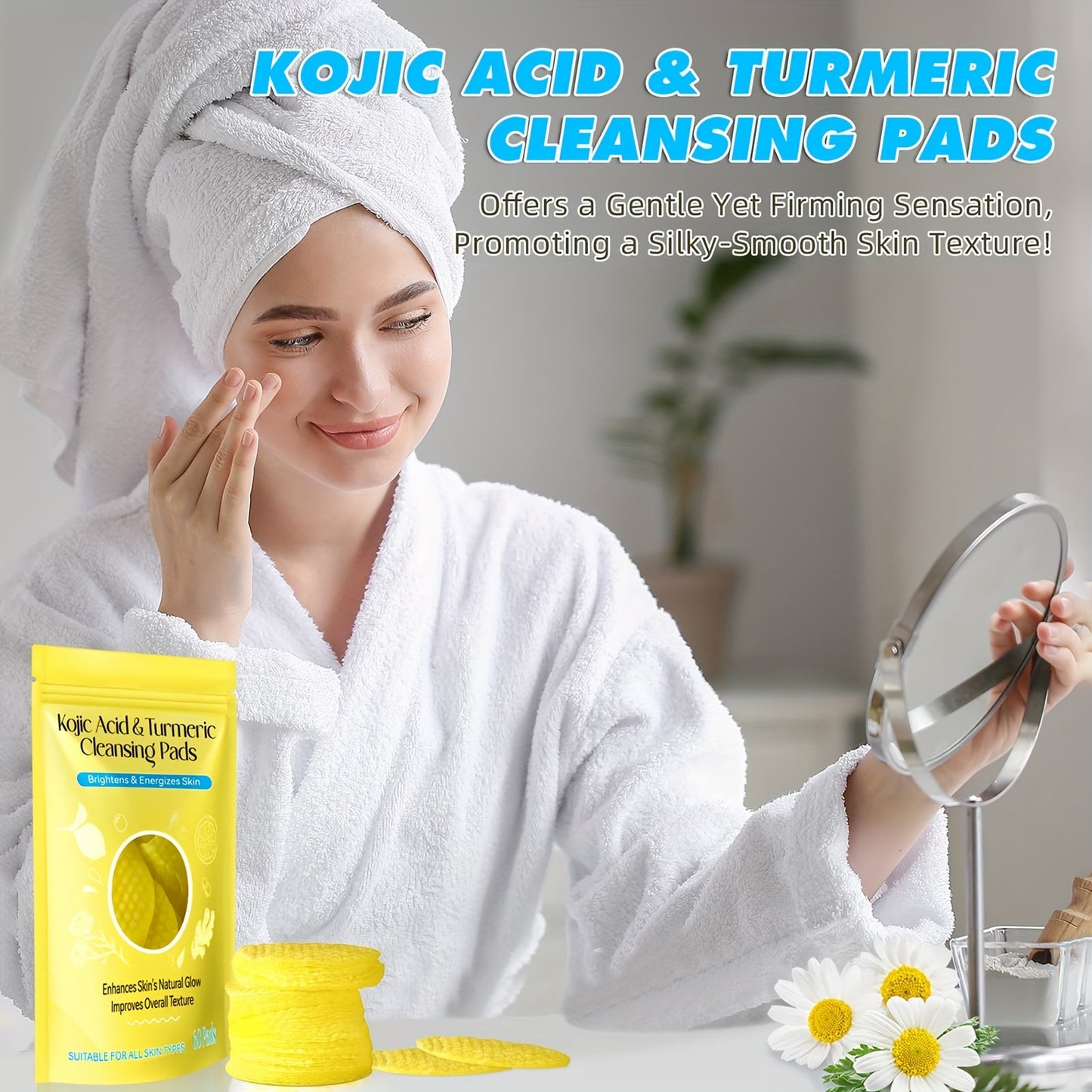 60PCS Turmeric Exfoliating Pads with Kojic Acid - Balance Skin Oil and Water, Remove Dead Skin Cells and Excess Keratin, Gentle and Effective Skin Renewal for Smooth and Radiant Complexion