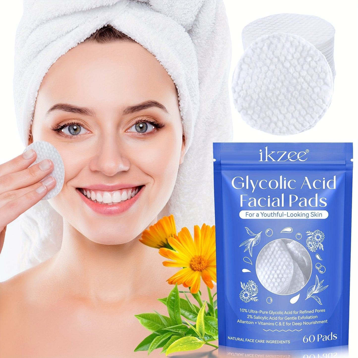 60PCS Turmeric Exfoliating Pads with Kojic Acid - Balance Skin Oil and Water, Remove Dead Skin Cells and Excess Keratin, Gentle and Effective Skin Renewal for Smooth and Radiant Complexion